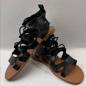 GAP Black Gladiator Lace Up Strappy Sandals